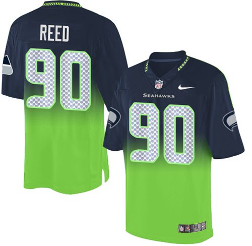 Nike Seahawks #90 Jarran Reed Steel Blue/Green Men's Stitched NFL Elite Fadeaway Fashion Jersey - Click Image to Close